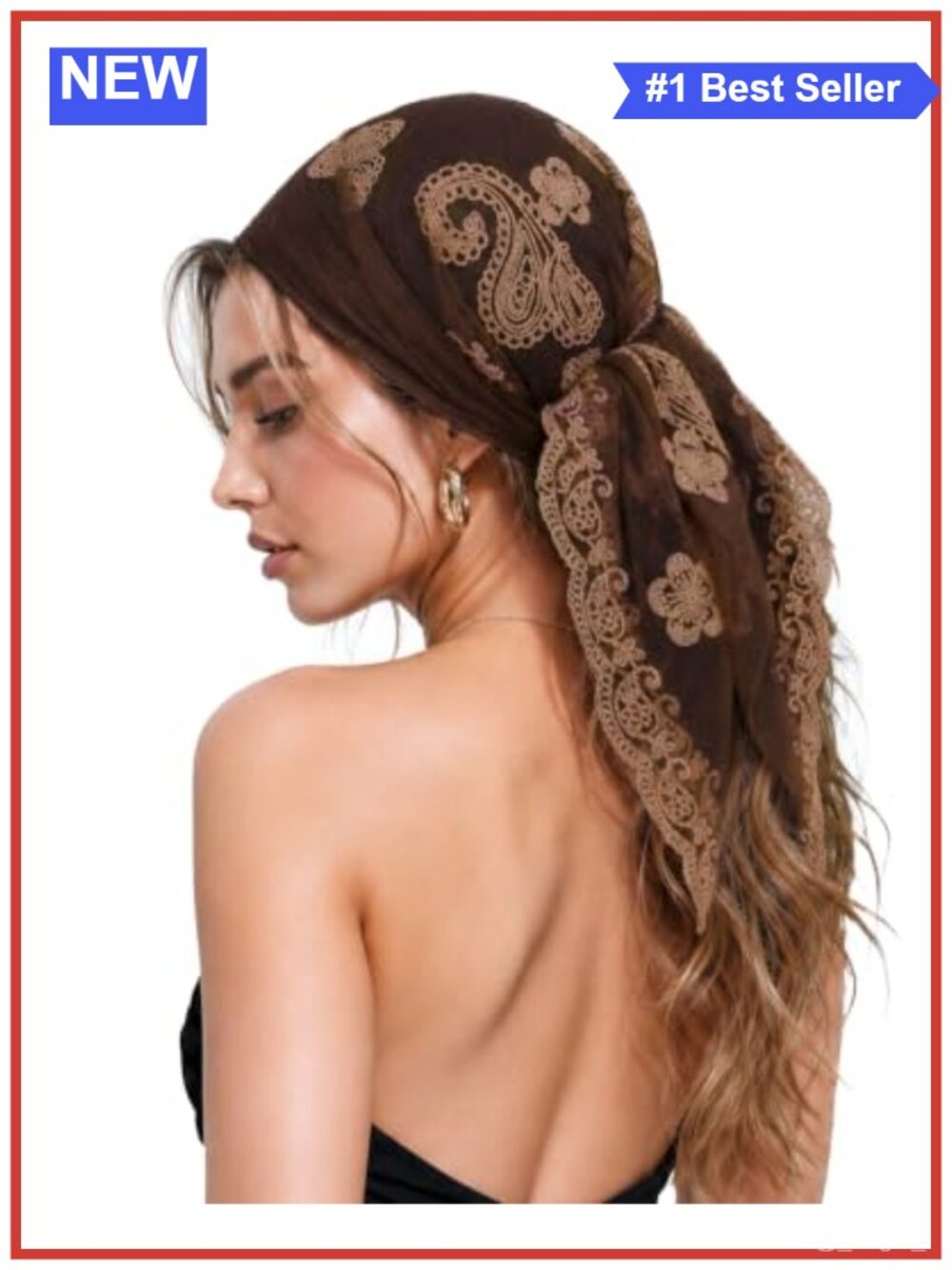 Sheer Embroidered Lace Square Hair Scarf Bandana Wrap